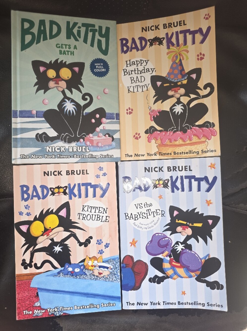 Bad Kitty By Nick Bruel Lot Of 4 Books, 1 Hc, 3 Pb Gets A Bath, Kitten Trouble